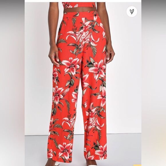 Lulus Sunsets in Paradise Red Tropical Print Two-Piece Jumpsuit M NWT in packag - Picture 3 of 8